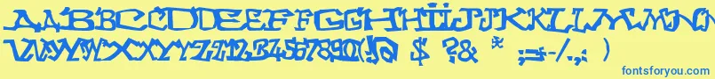 Graffitithree Font – Blue Fonts on Yellow Background