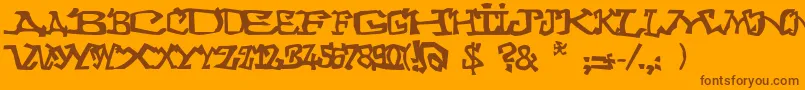 Graffitithree-Schriftart – Braune Schriften auf orangefarbenem Hintergrund