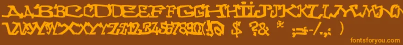Graffitithree-Schriftart – Orangefarbene Schriften auf braunem Hintergrund