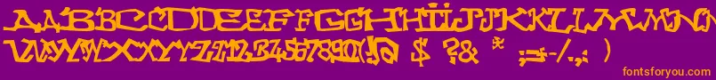 Graffitithree-Schriftart – Orangefarbene Schriften auf violettem Hintergrund