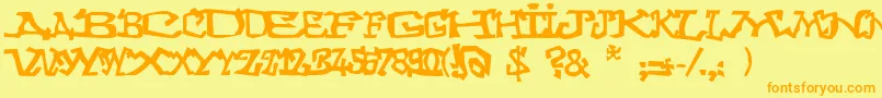 Graffitithree-Schriftart – Orangefarbene Schriften auf gelbem Hintergrund