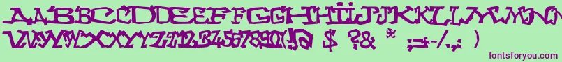 Graffitithree-Schriftart – Violette Schriften auf grünem Hintergrund