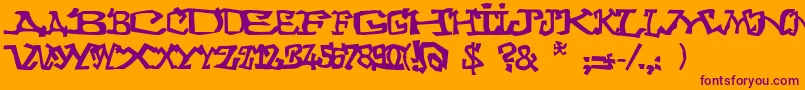 Graffitithree-Schriftart – Violette Schriften auf orangefarbenem Hintergrund