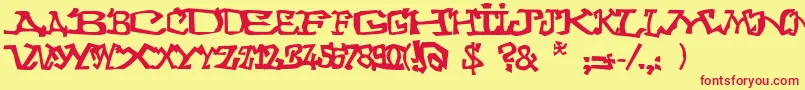 Graffitithree-Schriftart – Rote Schriften auf gelbem Hintergrund