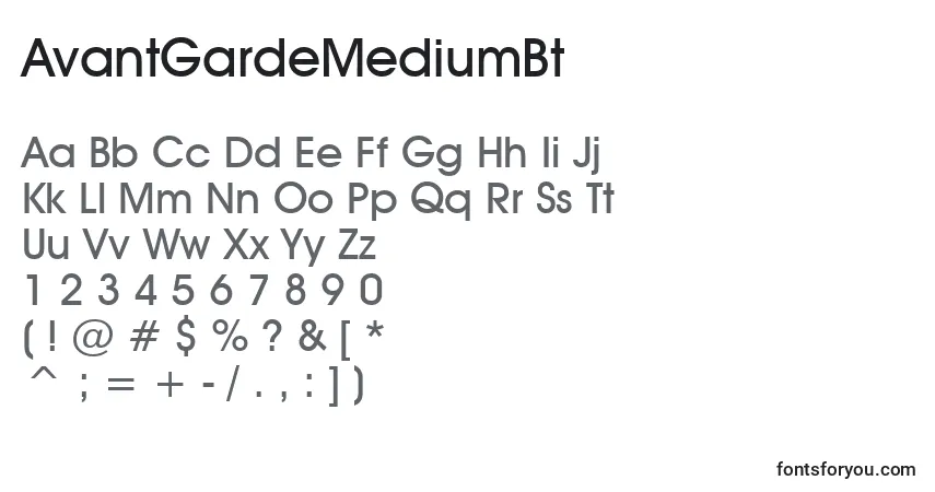 Czcionka AvantGardeMediumBt – alfabet, cyfry, specjalne znaki