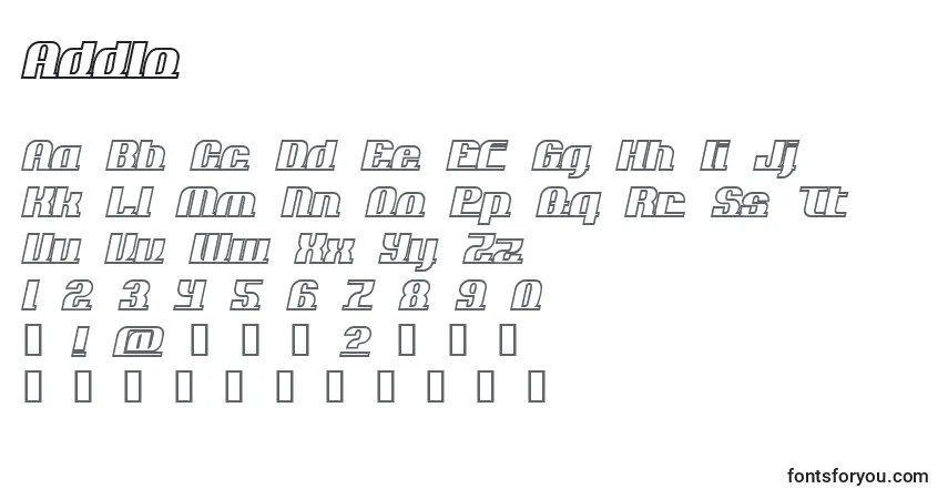 A fonte Addlo – alfabeto, números, caracteres especiais