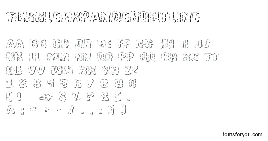 A fonte TussleExpandedOutline – alfabeto, números, caracteres especiais