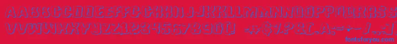 TussleExpandedOutline-Schriftart – Blaue Schriften auf rotem Hintergrund