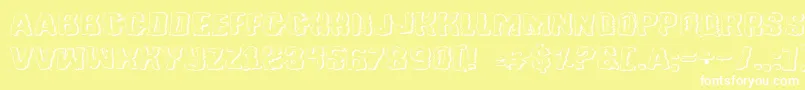 TussleExpandedOutline-Schriftart – Weiße Schriften auf gelbem Hintergrund