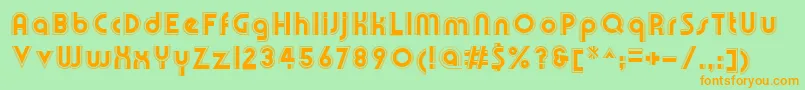 フォントOlympikRegular – オレンジの文字が緑の背景にあります。