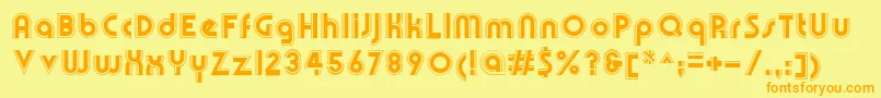 フォントOlympikRegular – オレンジの文字が黄色の背景にあります。