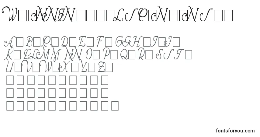 Czcionka WrennInitialsCondensed – alfabet, cyfry, specjalne znaki