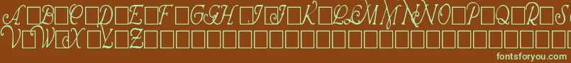 WrennInitialsCondensed-fontti – vihreät fontit ruskealla taustalla
