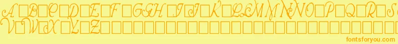 WrennInitialsCondensed-Schriftart – Orangefarbene Schriften auf gelbem Hintergrund