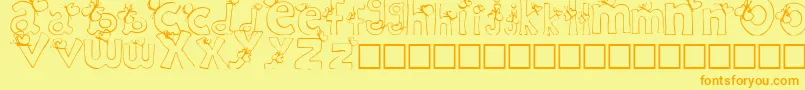 フォントRypChc – オレンジの文字が黄色の背景にあります。