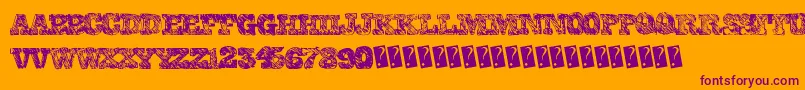 Collegescribble-Schriftart – Violette Schriften auf orangefarbenem Hintergrund