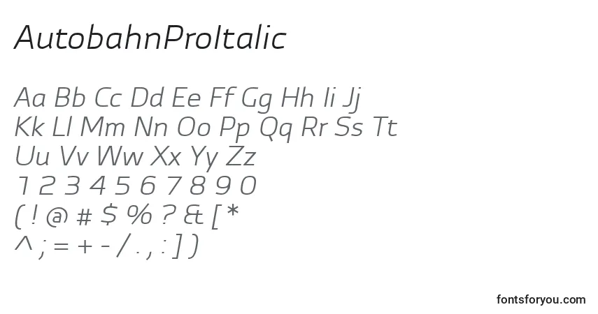 Шрифт AutobahnProItalic – алфавит, цифры, специальные символы