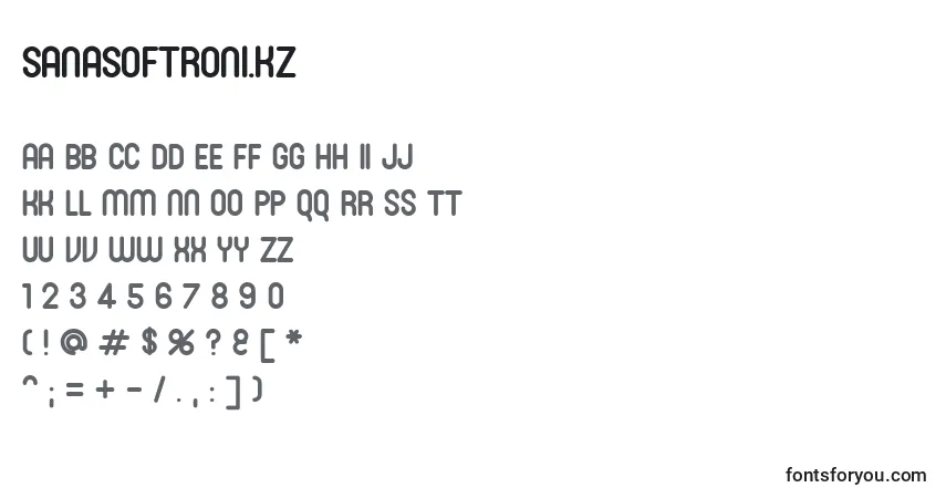 Czcionka SanasoftRoni.Kz – alfabet, cyfry, specjalne znaki