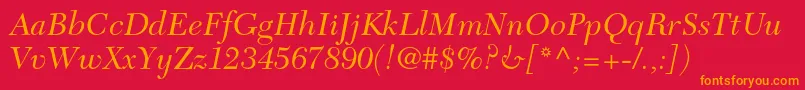 フォントNewcaledonialtstdIt – 赤い背景にオレンジの文字
