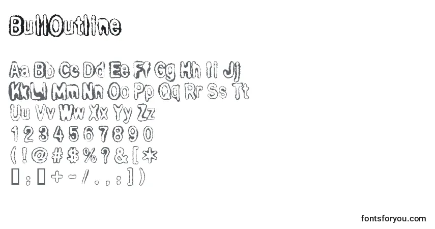 Czcionka BullOutline – alfabet, cyfry, specjalne znaki