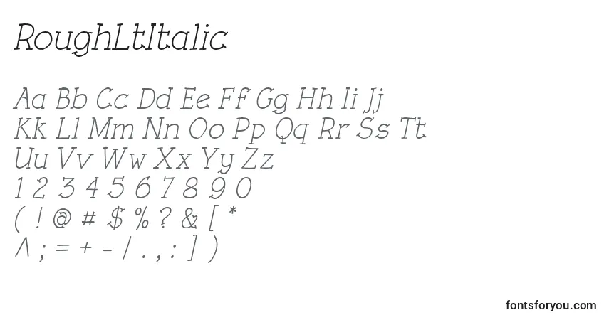 Czcionka RoughLtItalic – alfabet, cyfry, specjalne znaki