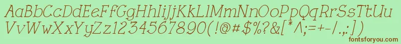 RoughLtItalic-Schriftart – Braune Schriften auf grünem Hintergrund