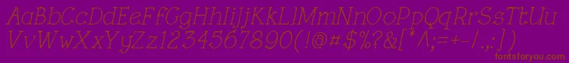 フォントRoughLtItalic – 紫色の背景に茶色のフォント