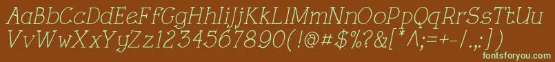 フォントRoughLtItalic – 緑色の文字が茶色の背景にあります。