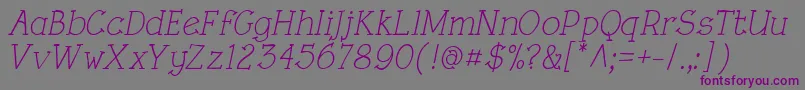 フォントRoughLtItalic – 紫色のフォント、灰色の背景