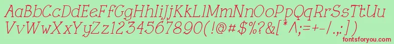 RoughLtItalic-Schriftart – Rote Schriften auf grünem Hintergrund