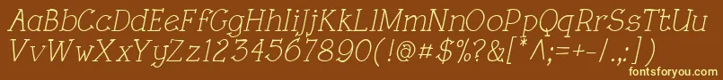 RoughLtItalic-fontti – keltaiset fontit ruskealla taustalla