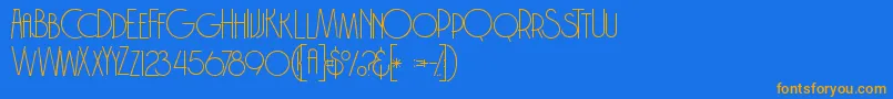 フォントBrodothingrunge – オレンジ色の文字が青い背景にあります。