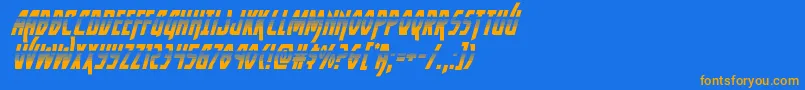 フォントYankeeclipperhalfital – オレンジ色の文字が青い背景にあります。