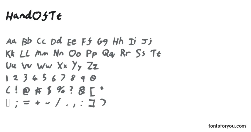 Czcionka HandOfTt – alfabet, cyfry, specjalne znaki