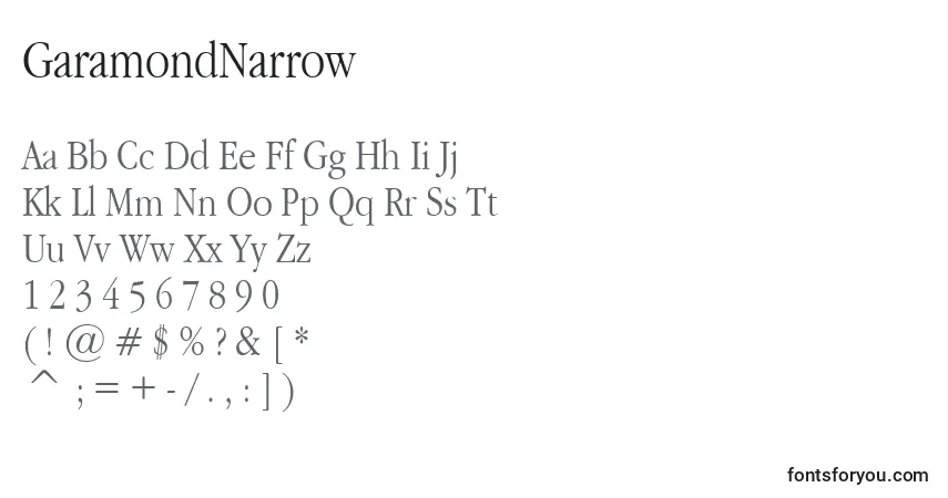 Czcionka GaramondNarrow – alfabet, cyfry, specjalne znaki