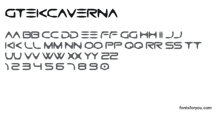 Czcionka GtekCaverna – alfabet, cyfry, specjalne znaki