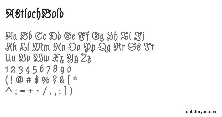 Czcionka AstlochBold – alfabet, cyfry, specjalne znaki