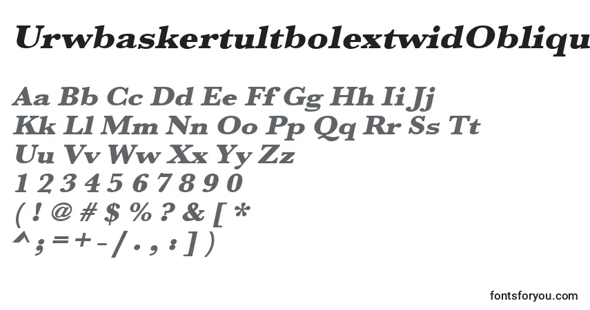 A fonte UrwbaskertultbolextwidOblique – alfabeto, números, caracteres especiais