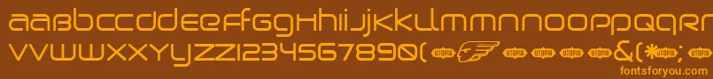 Birdman-Schriftart – Orangefarbene Schriften auf braunem Hintergrund