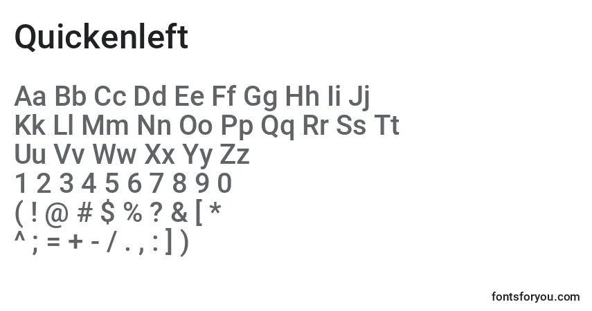 Schriftart Quickenleft – Alphabet, Zahlen, spezielle Symbole