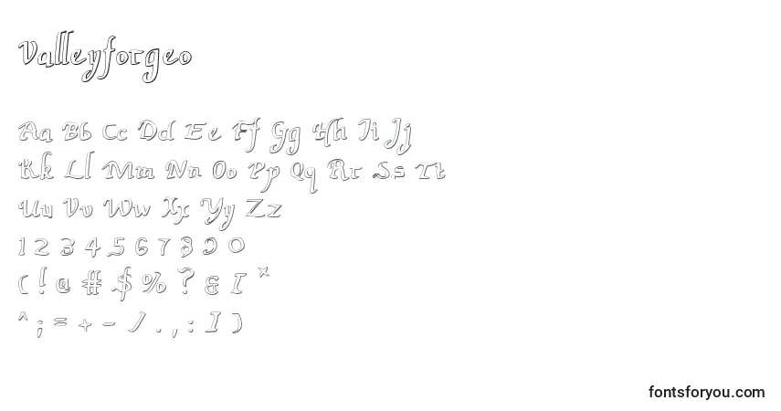 Шрифт Valleyforgeo – алфавит, цифры, специальные символы