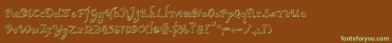 フォントValleyforgeo – 緑色の文字が茶色の背景にあります。