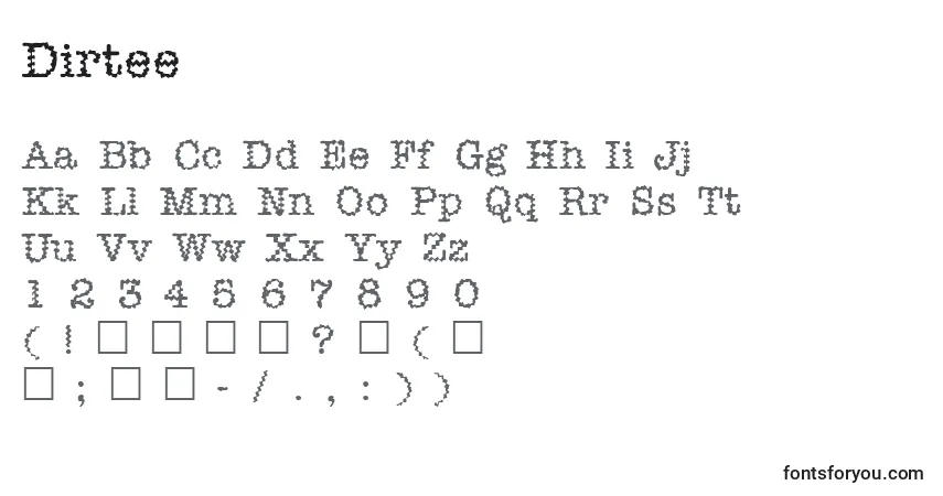 A fonte Dirtee – alfabeto, números, caracteres especiais