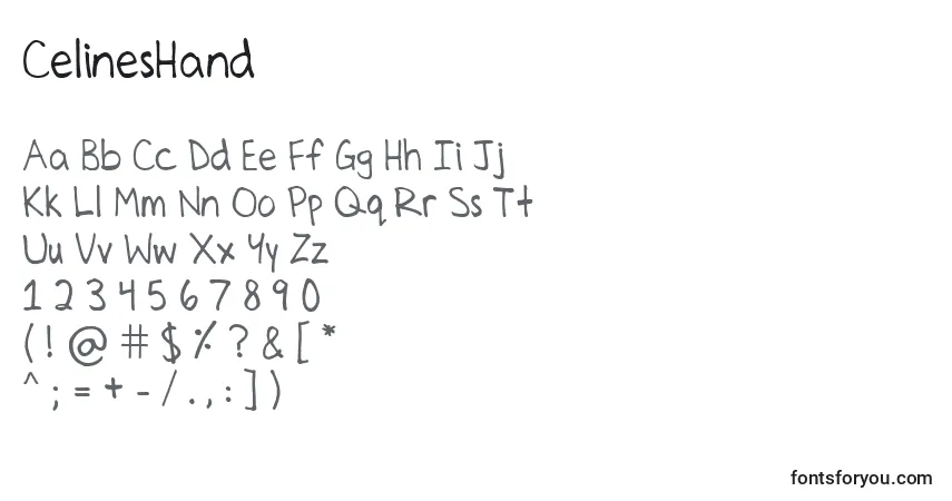 Czcionka CelinesHand – alfabet, cyfry, specjalne znaki