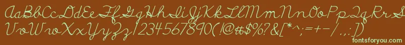 フォントDiscipuliBritannica – 緑色の文字が茶色の背景にあります。