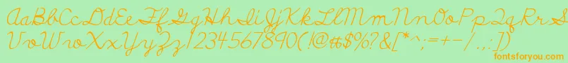 フォントDiscipuliBritannica – オレンジの文字が緑の背景にあります。