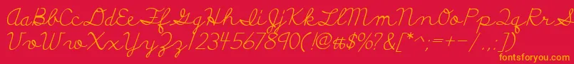 フォントDiscipuliBritannica – 赤い背景にオレンジの文字