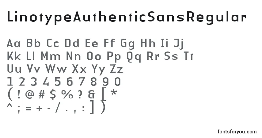 A fonte LinotypeAuthenticSansRegular – alfabeto, números, caracteres especiais