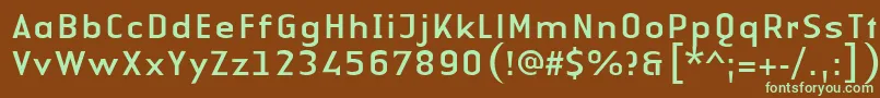 フォントLinotypeAuthenticSansRegular – 緑色の文字が茶色の背景にあります。
