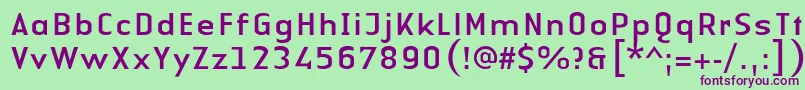 Fonte LinotypeAuthenticSansRegular – fontes roxas em um fundo verde